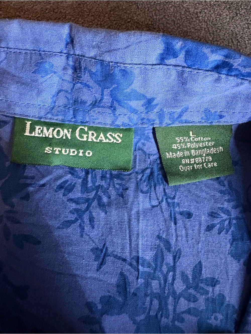 Lemon Grass Short-Sleeve Floral Jacquard Button-Down Shirt Blue Size L - Picture 6 of 6